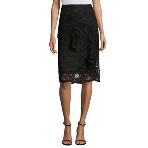 Kobi Halperin NWT $498 Black Floral Lace Layered Straight Skirt, Size S (4-6)
